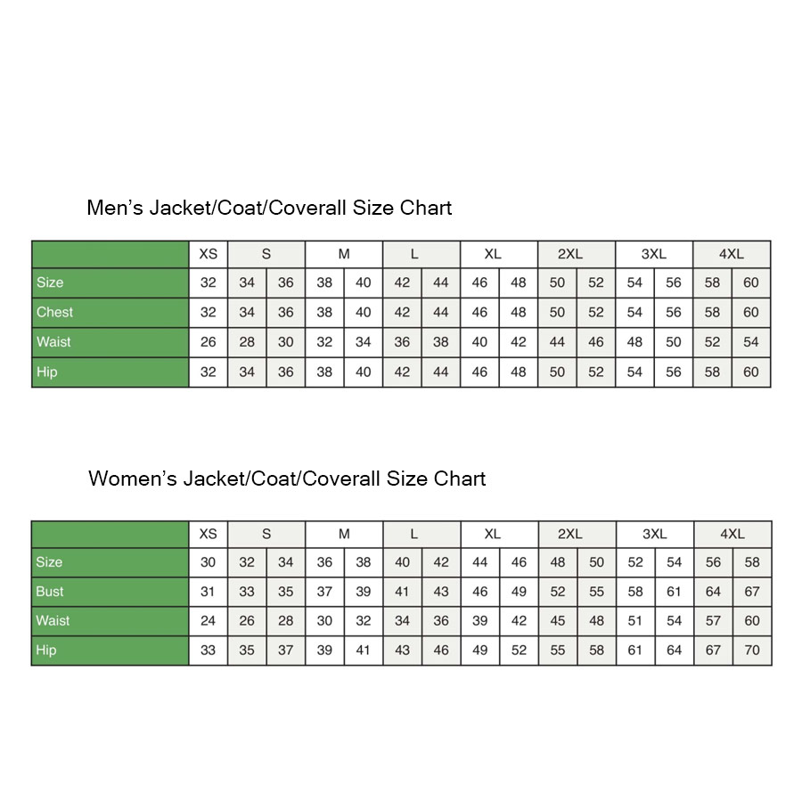 Coveralls Size Chart