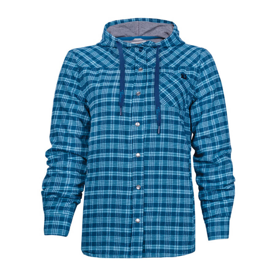 blue plaid lined flannel hooded shirt