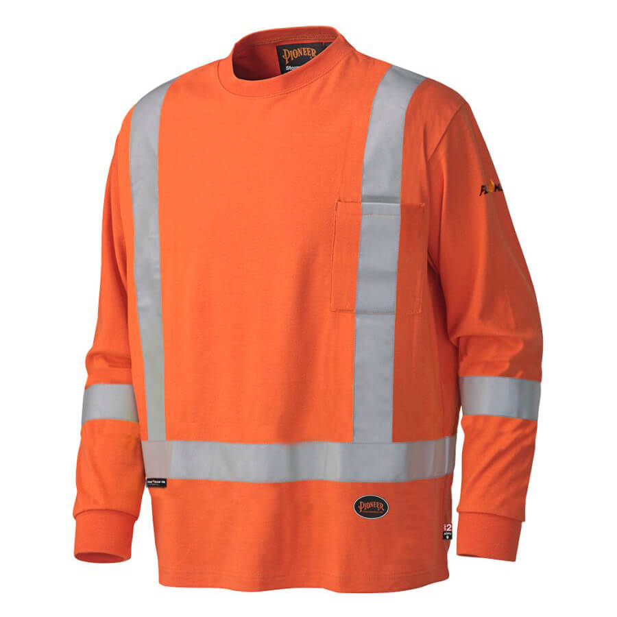 orange flame resistant long sleeved cotton safety shirt