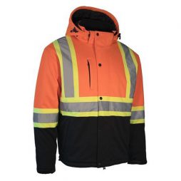orange softshell winter safety jacket