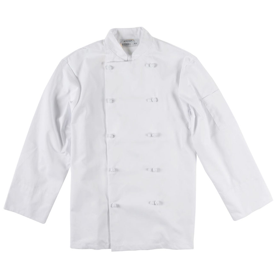 Brand New White Chef Coat 8 Plastic Buttons with Free Red Bib Apron Size XS-4XL 