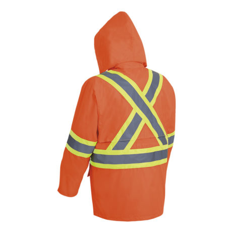 hi-viz orange rain jacket back