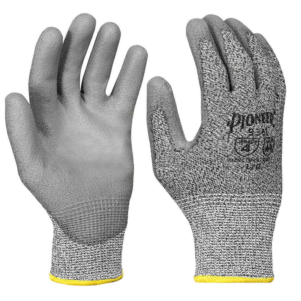 CUT-RESISTANT GLOVES (PAIR) WITH GREY PU COATING - LEVEL A4 - S