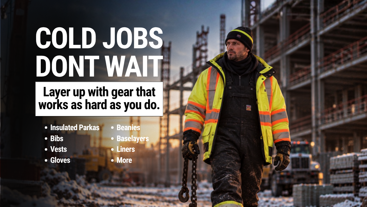 Trades employee with winterwear on. 